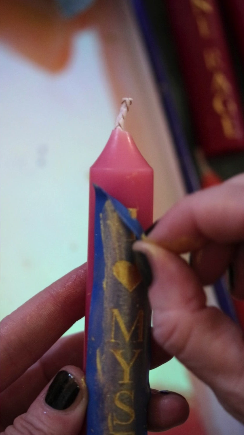 Video shows the stenciling process of the inscribed Spell Candles